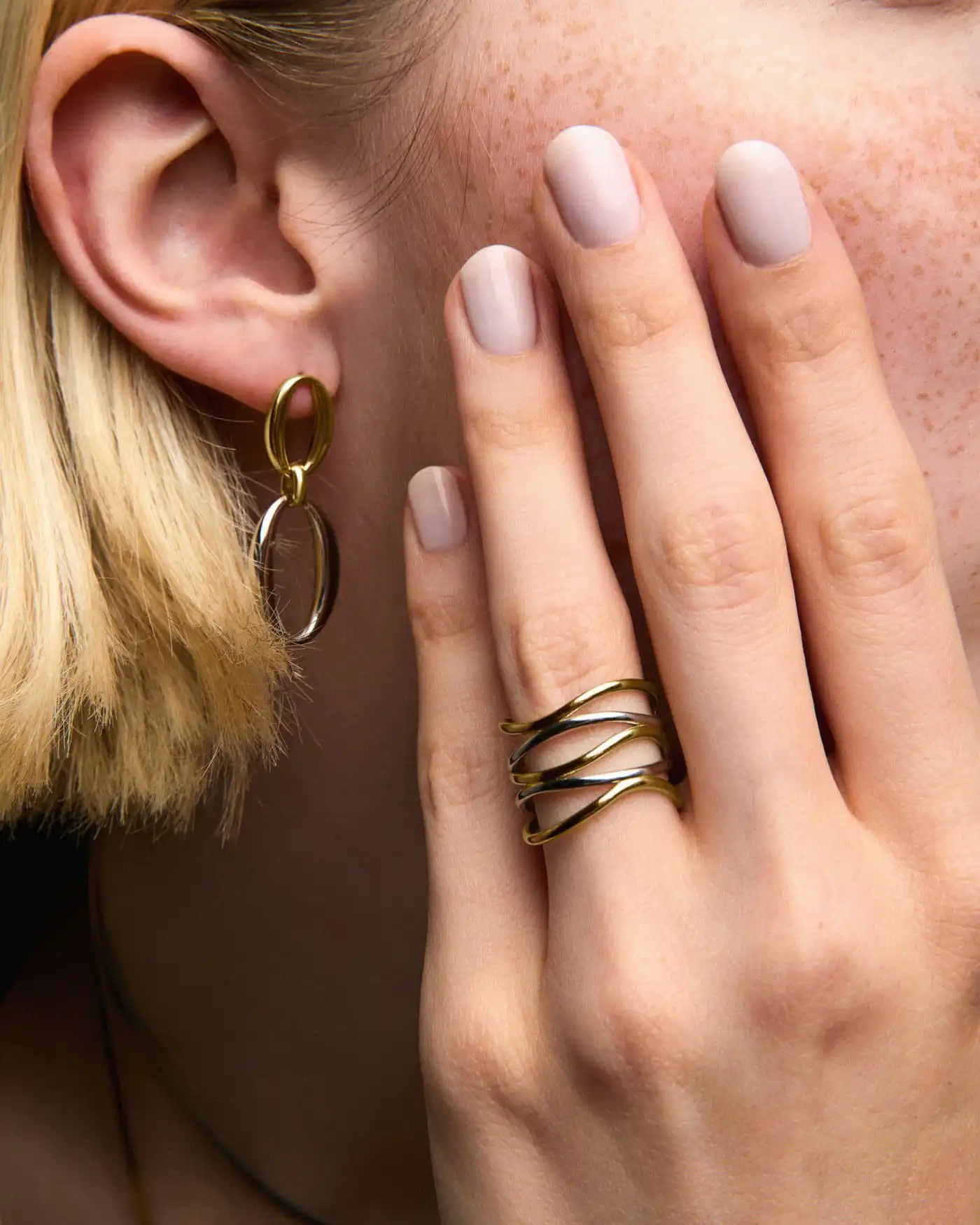 Bague anneaux croisés – Bicolore