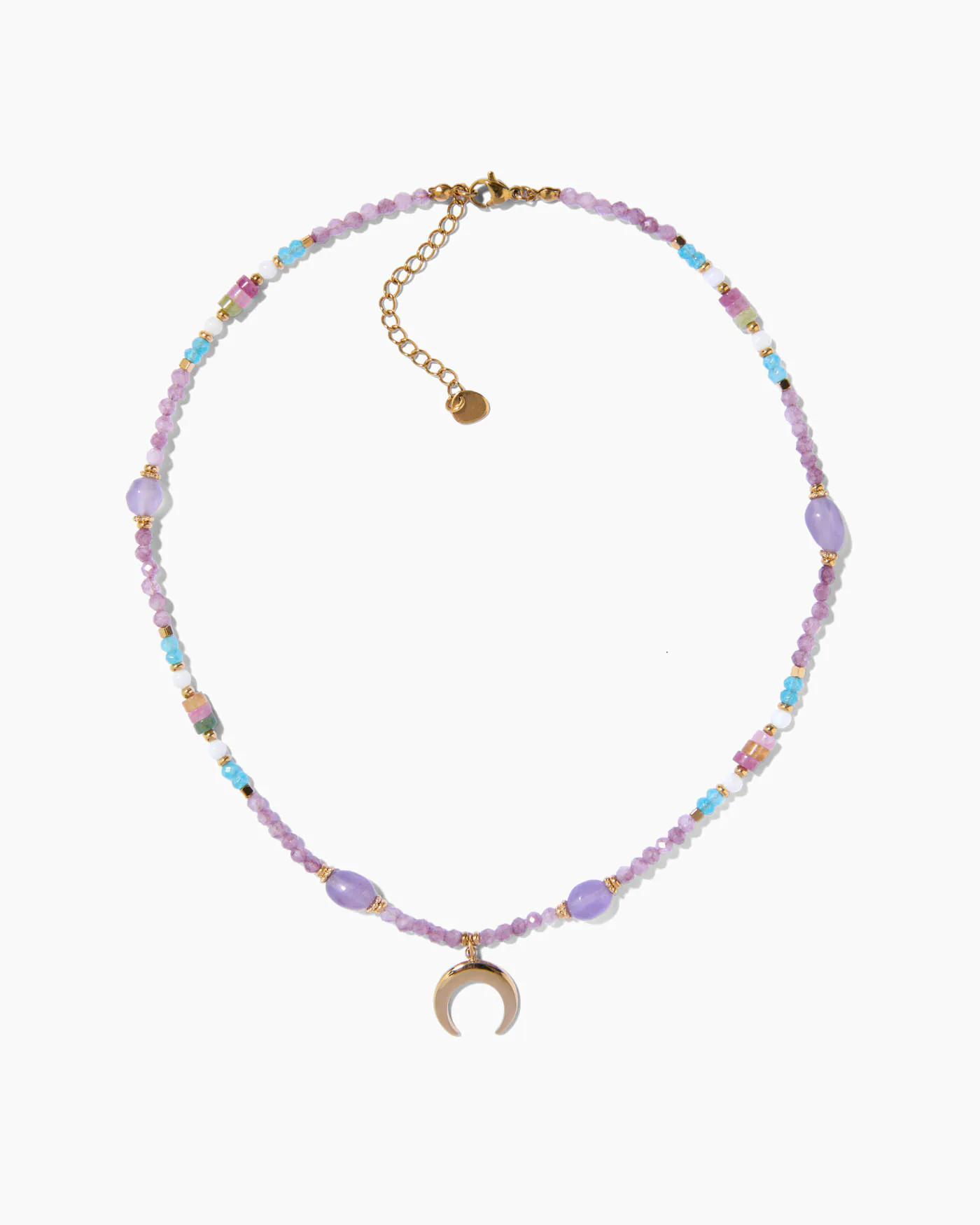 Collier perlé lilas croissant de lune